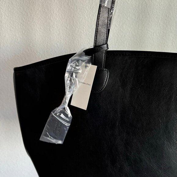 Abercrombie & Fitch Black Vegan Leather Tote Bag NWT - Picture 5 of 12